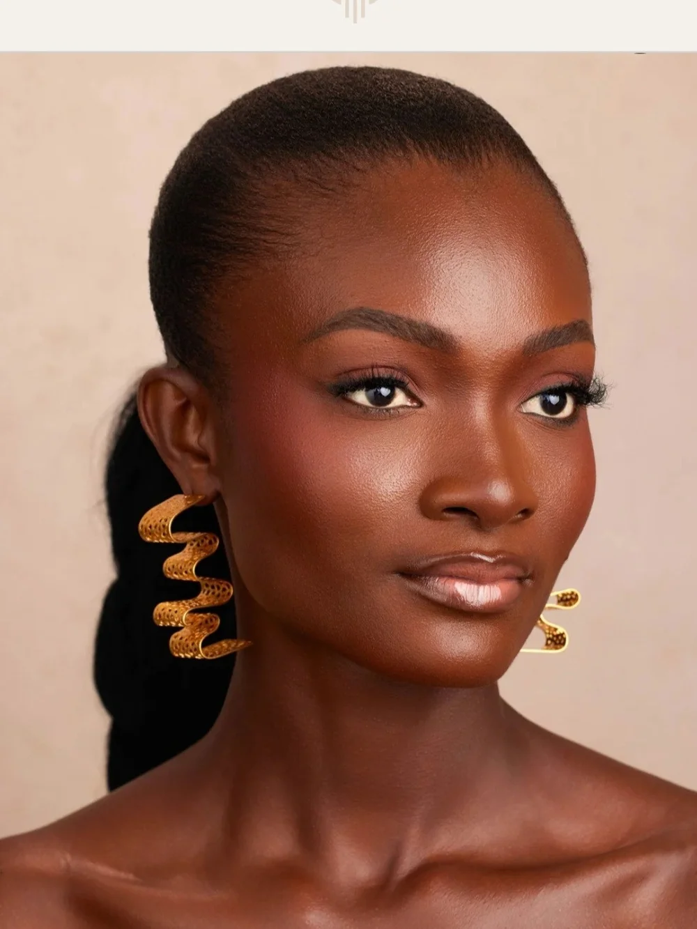 Gold Wave Hoop Earrings with White Backing